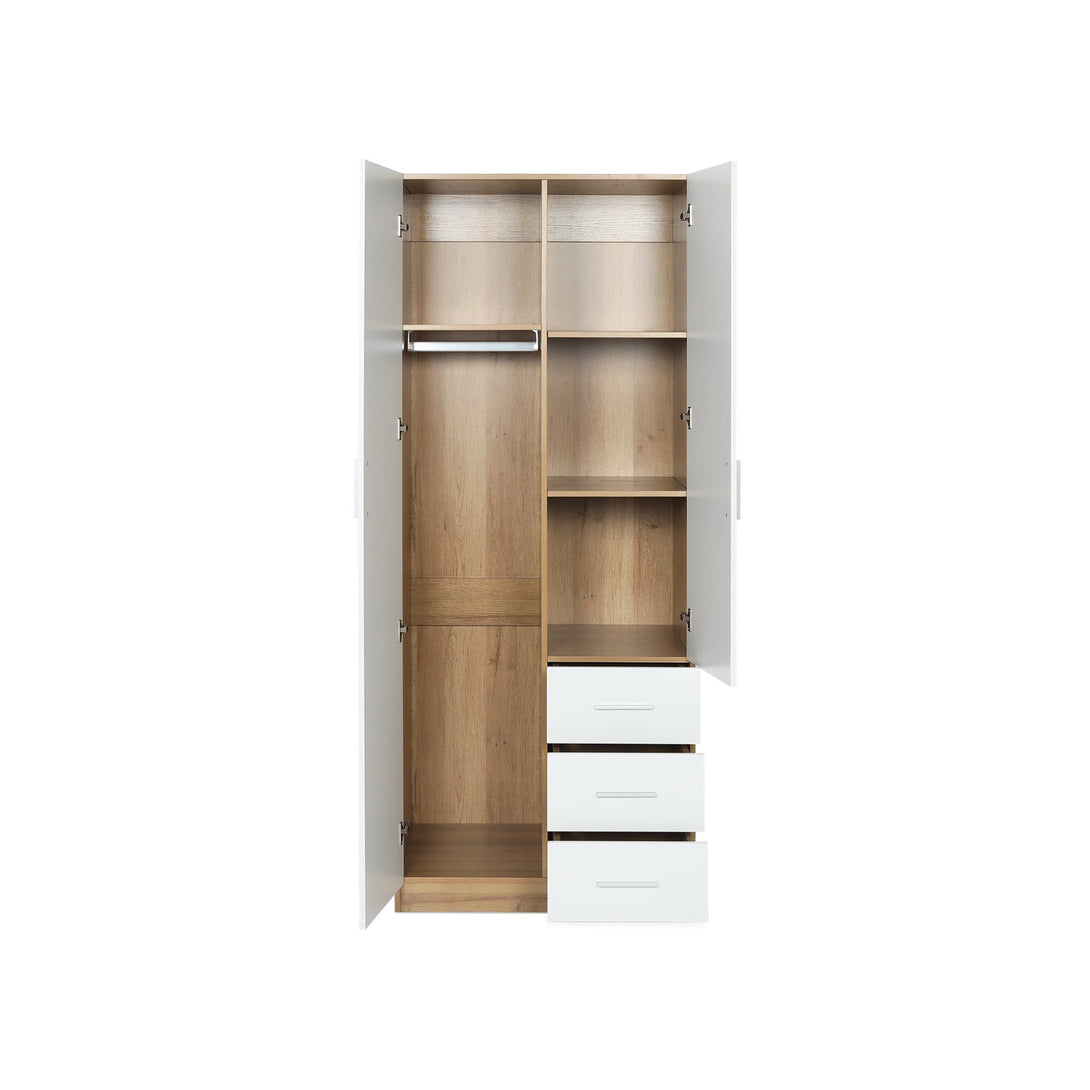 Harris 2 Door Wardrobe with 3 Drawers - Oak+White 
