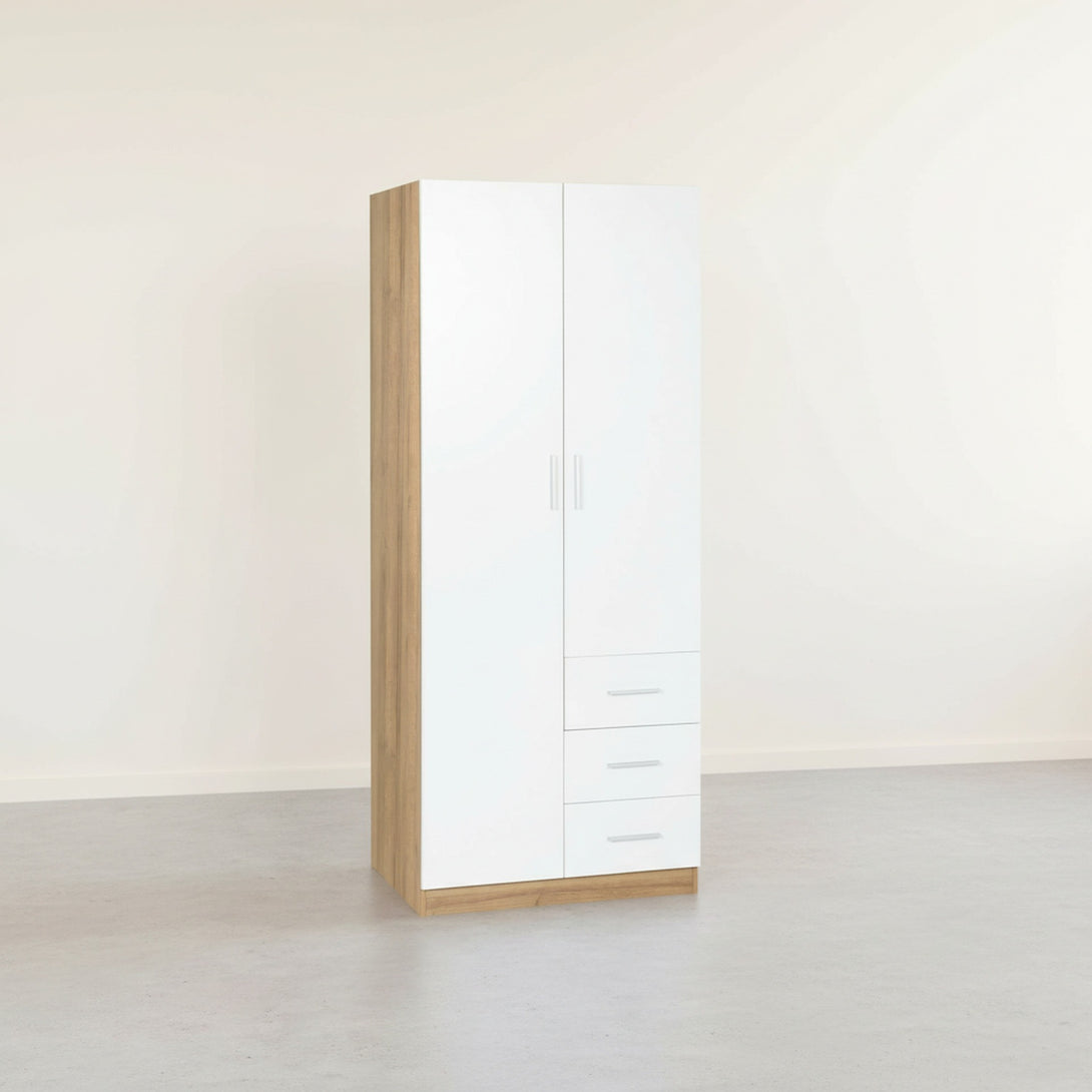 Harris 2 Door Wardrobe with 3 Drawers - Oak+White 