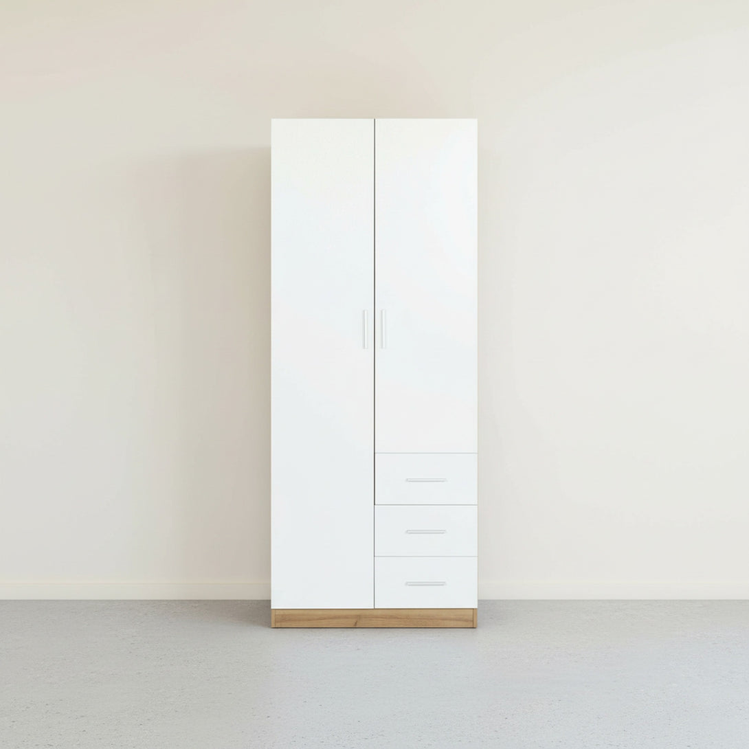 Harris 2 Door Wardrobe with 3 Drawers - Oak+White 