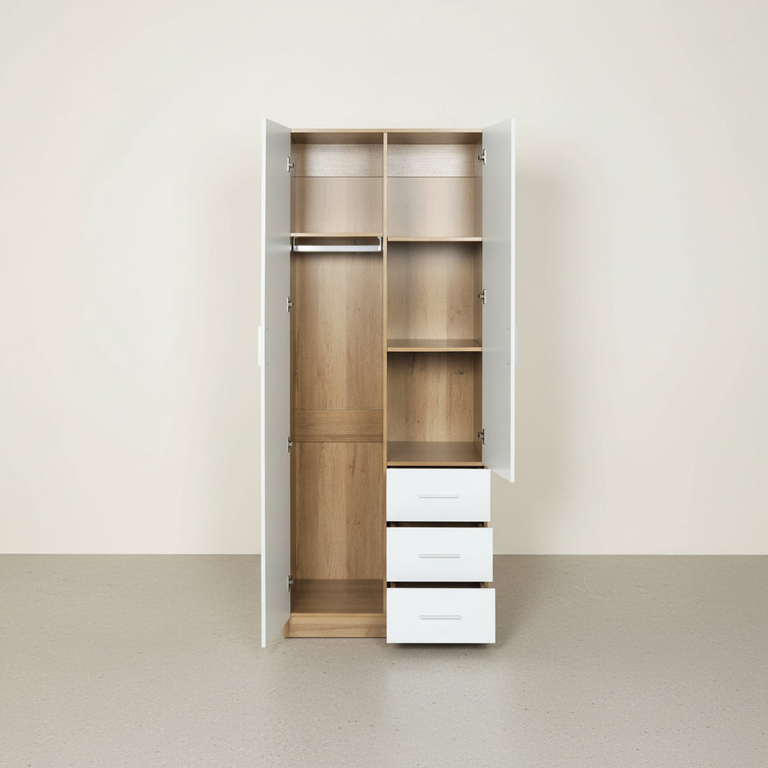 Harris 2 Door Wardrobe with 3 Drawers - Oak+White 