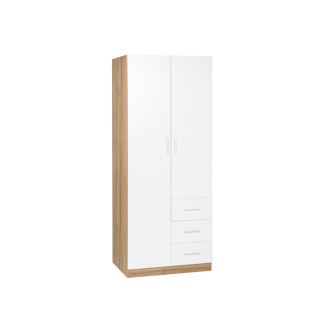 Harris 2 Door Wardrobe with 3 Drawers - Oak+White 