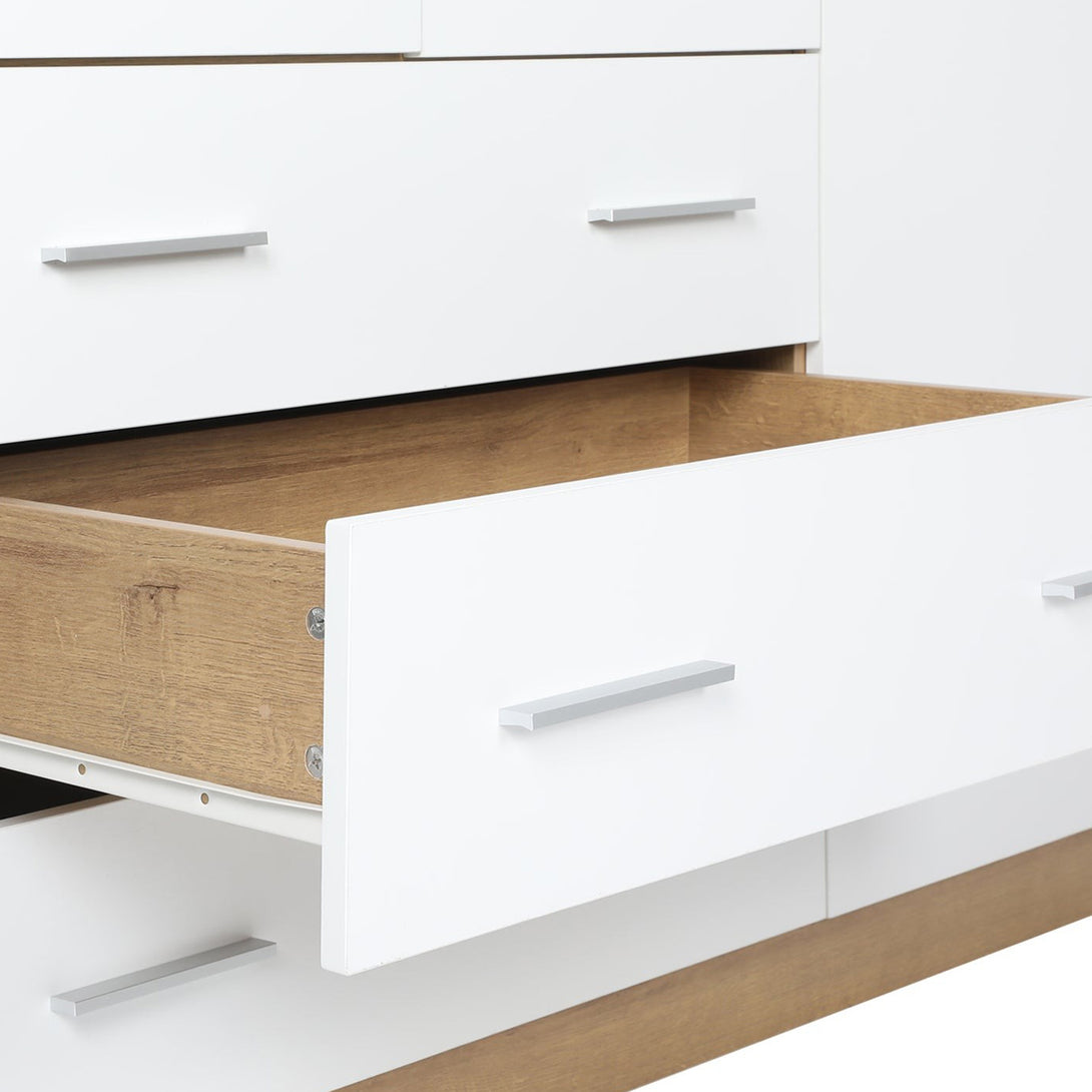 Harris 3 Door Wardrobe with 3 Drawers - Oak+White