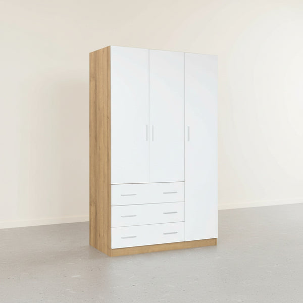 Harris 3 Door Wardrobe with 3 Drawers - Oak+White