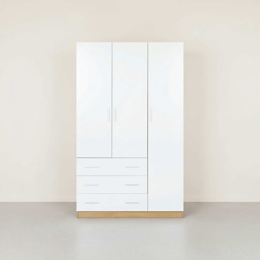 Harris 3 Door Wardrobe with 3 Drawers - Oak+White
