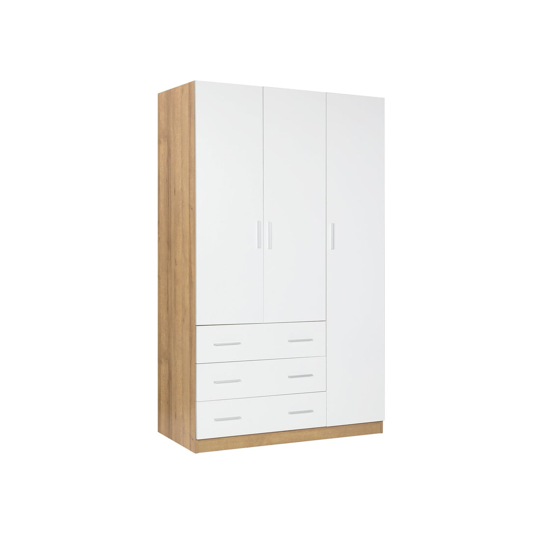 Harris 3 Door Wardrobe with 3 Drawers - Oak+White