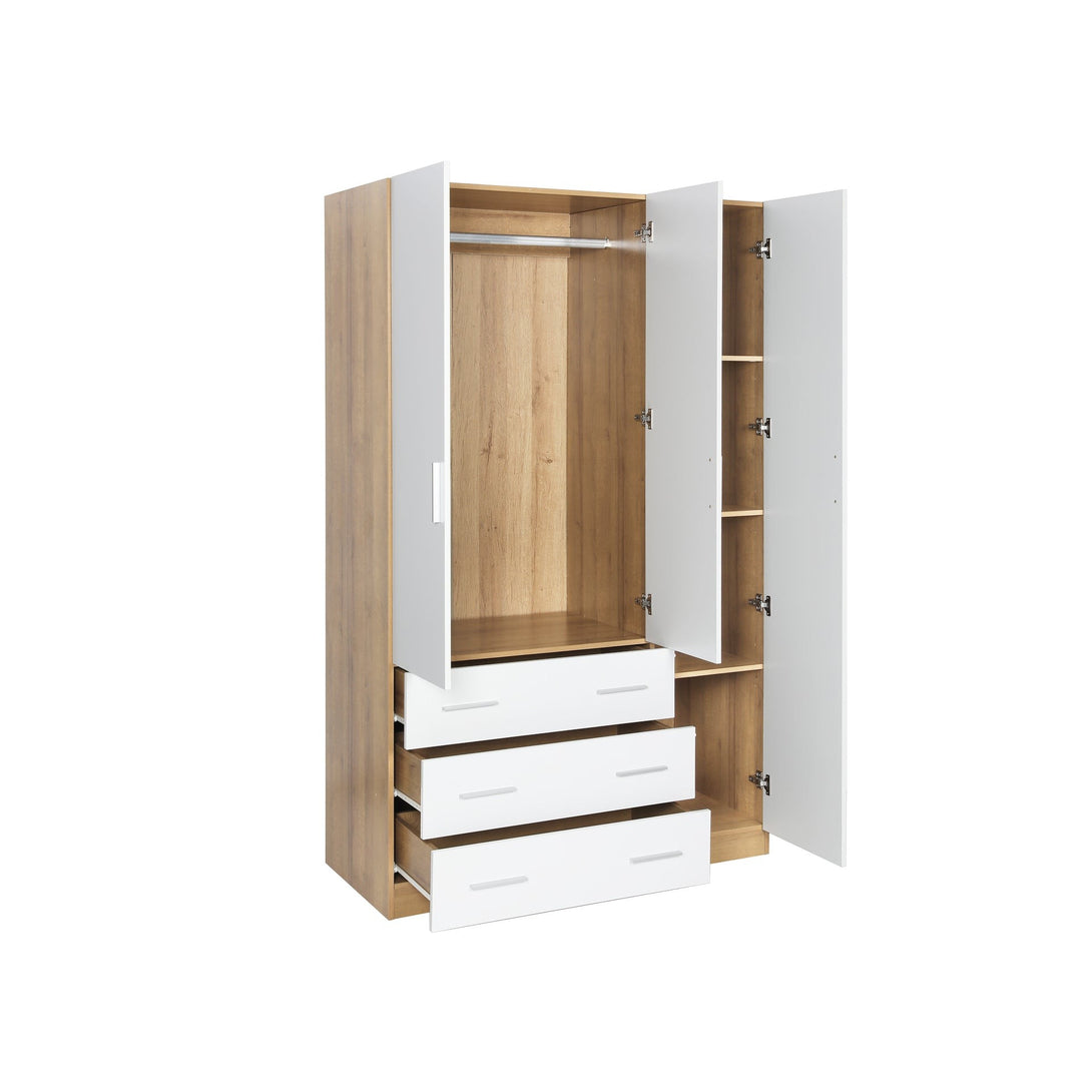 Harris 3 Door Wardrobe with 3 Drawers - Oak+White