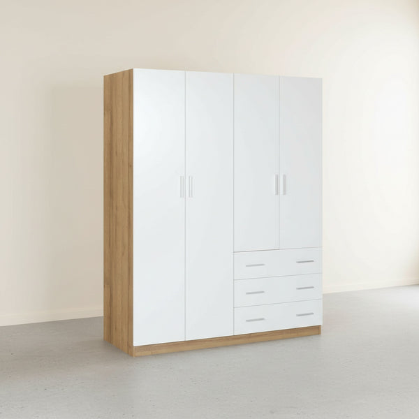  Harris 4 Door Wardrobe with 3 Drawers - Oak+White 