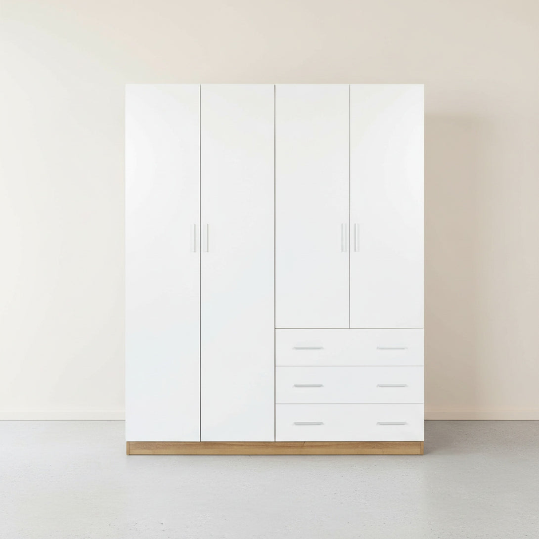  Harris 4 Door Wardrobe with 3 Drawers - Oak+White 