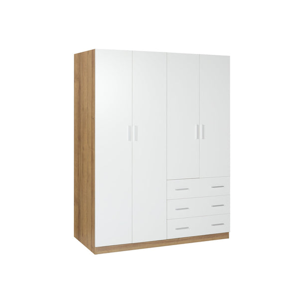  Harris 4 Door Wardrobe with 3 Drawers - Oak+White 