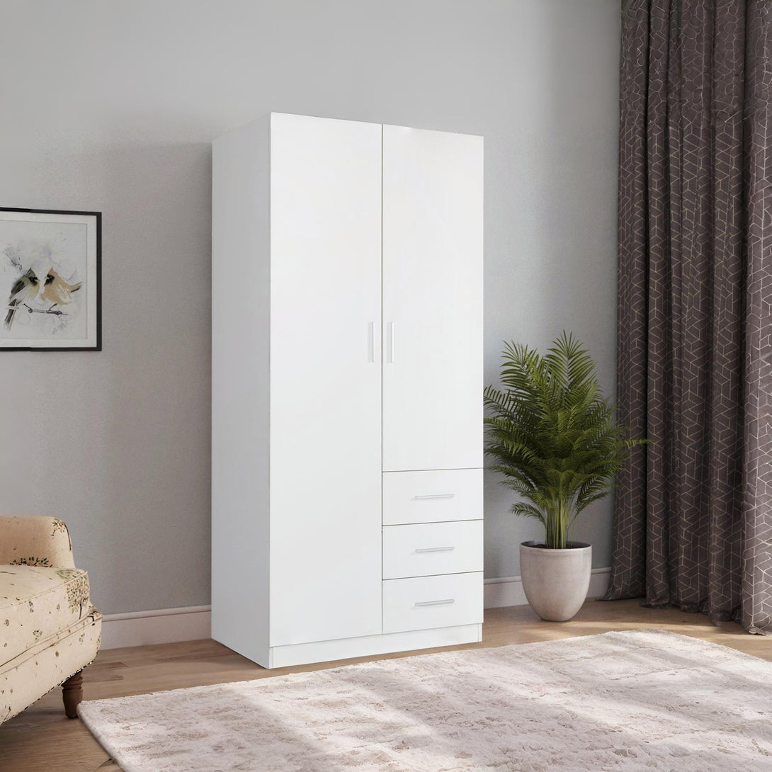 Tongass 2 Door Wardrobe with 3 Drawers - White