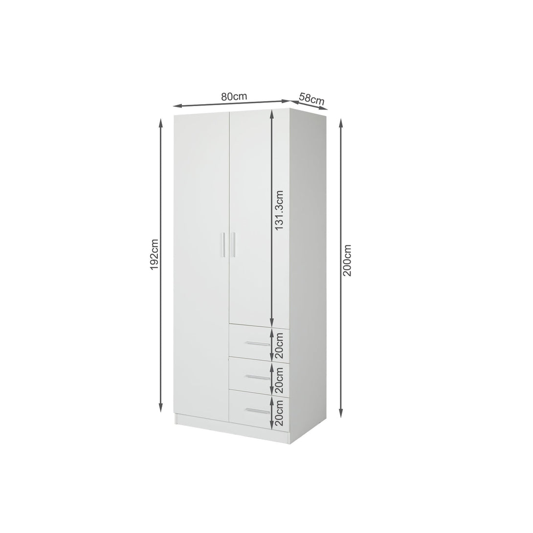 Tongass 2 Door Wardrobe with 3 Drawers - White