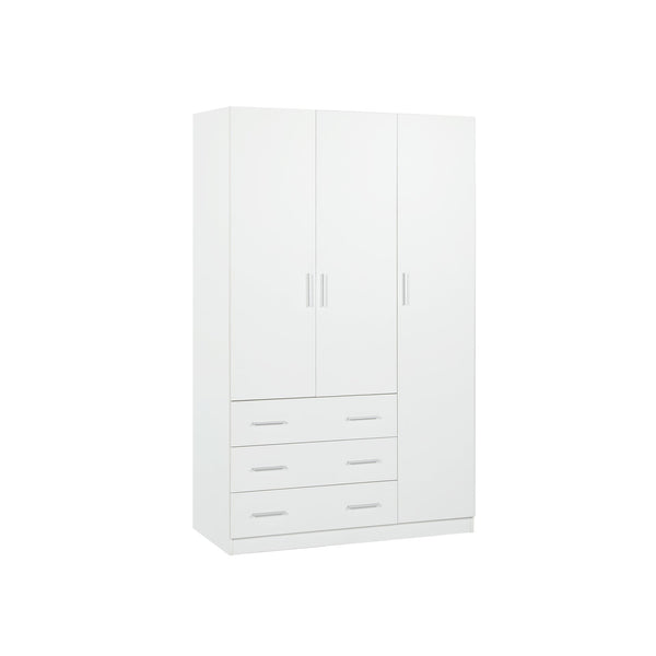 Tongass 3 Door Wardrobe with 3 Drawers - White