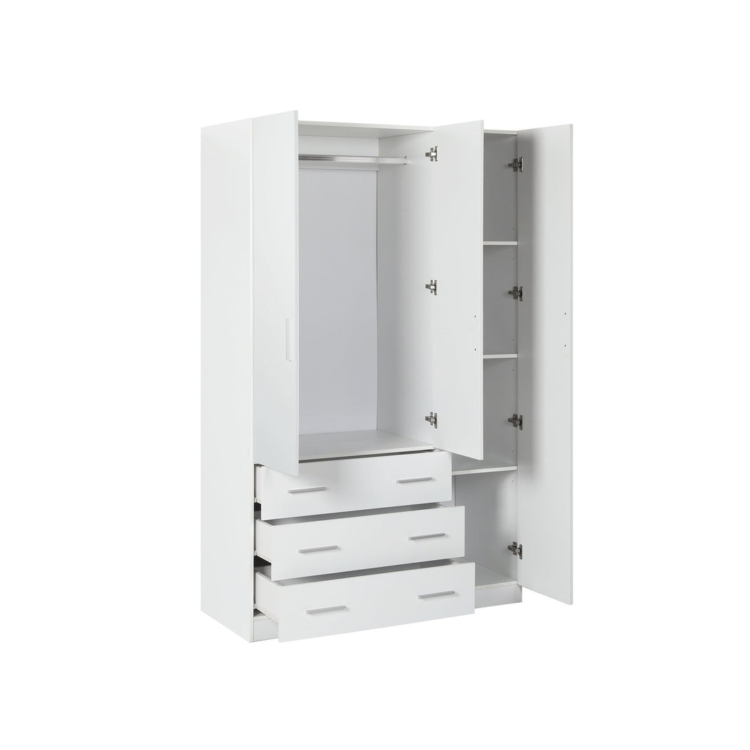Tongass 3 Door Wardrobe with 3 Drawers - White
