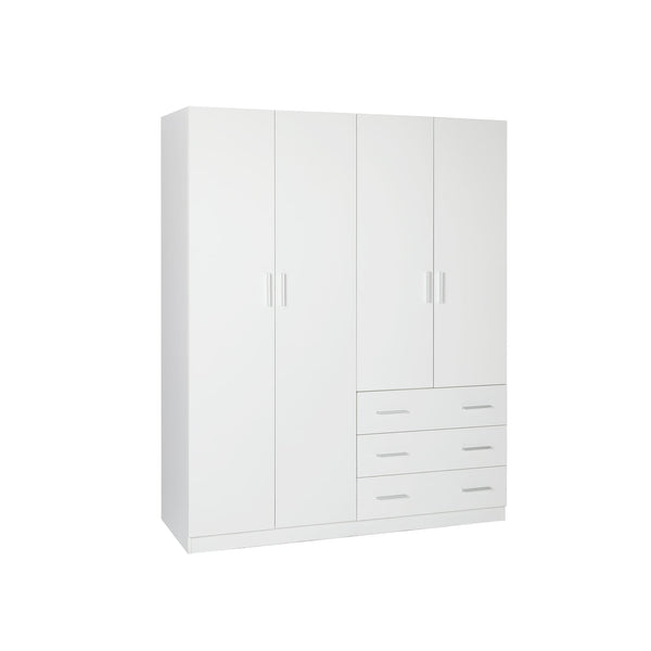 Tongass 4 Door Wardrobe with 3 Drawers - White