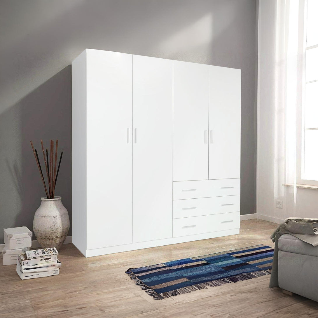 Tongass 4 Door Wardrobe with 3 Drawers - White