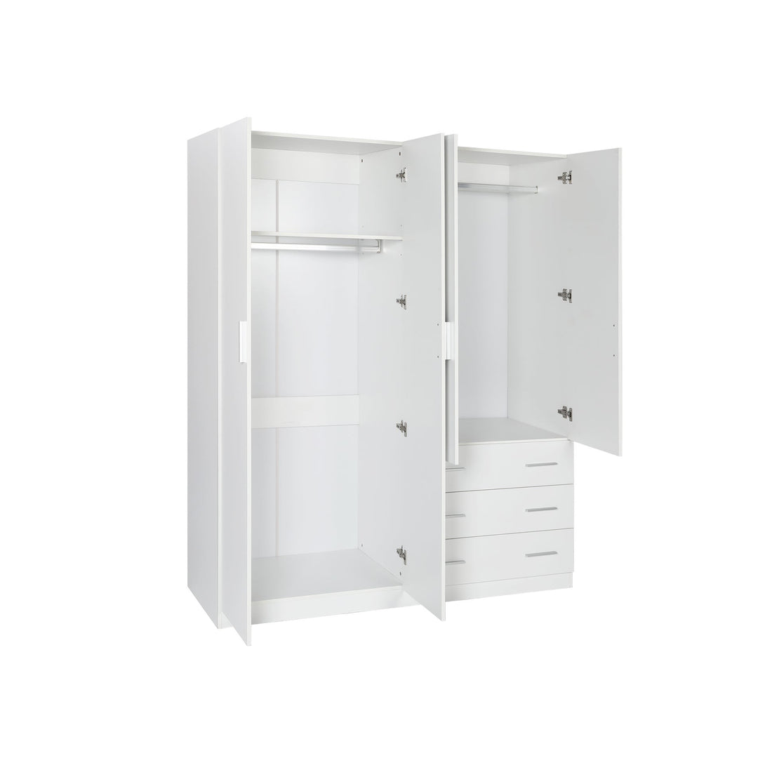 Tongass 4 Door Wardrobe with 3 Drawers - White