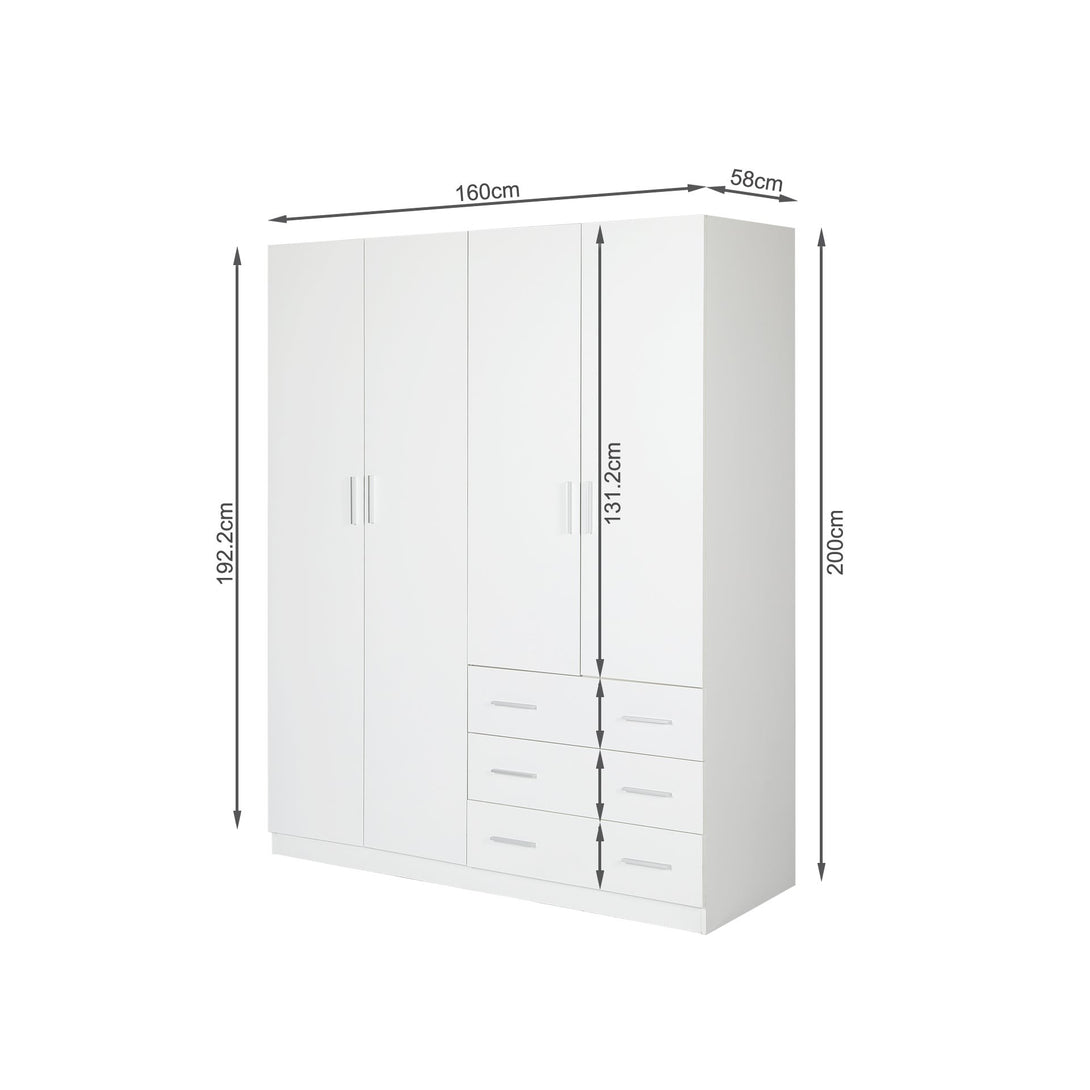 Tongass 4 Door Wardrobe with 3 Drawers - White