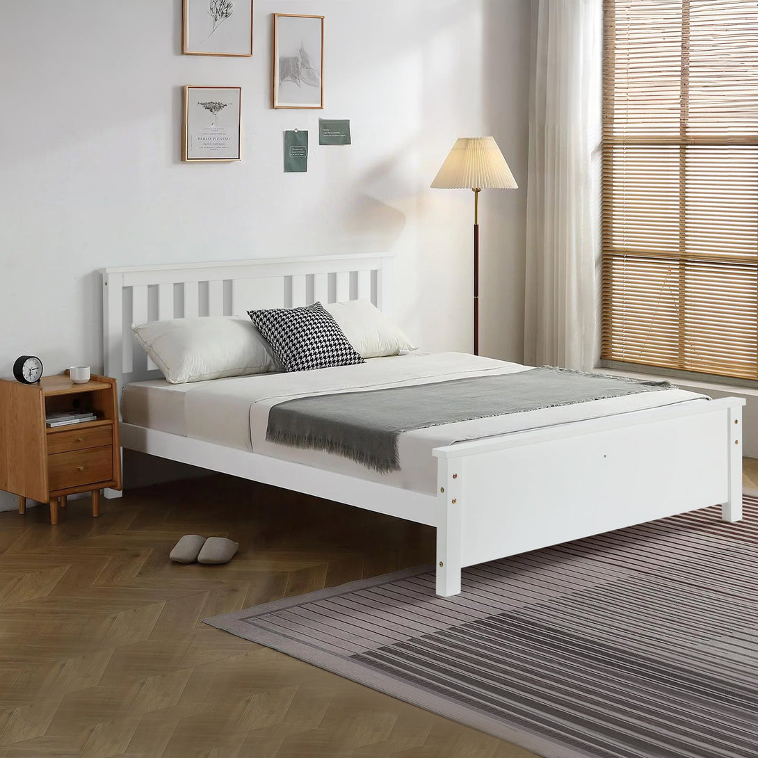 Castor King Single Wooden Bed Frame - White