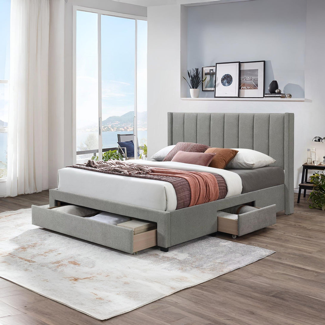 Hopkins Queen Bed Frame with Storage - Light Grey