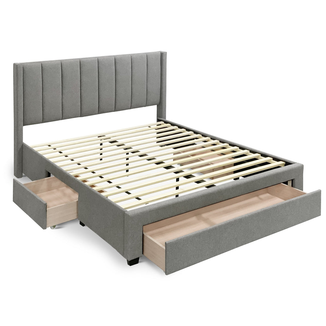 Hopkins Queen Bed Frame with Storage - Light Grey