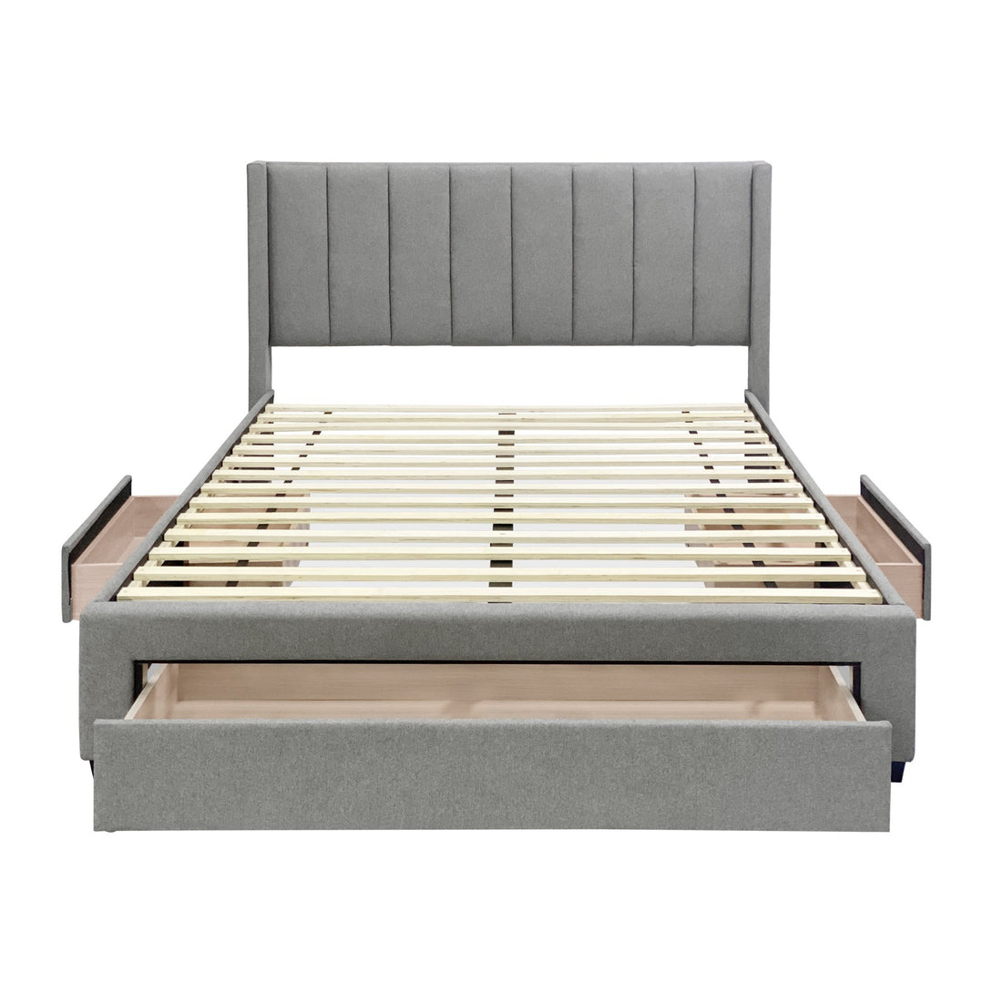 Hopkins Queen Bed Frame with Storage - Light Grey