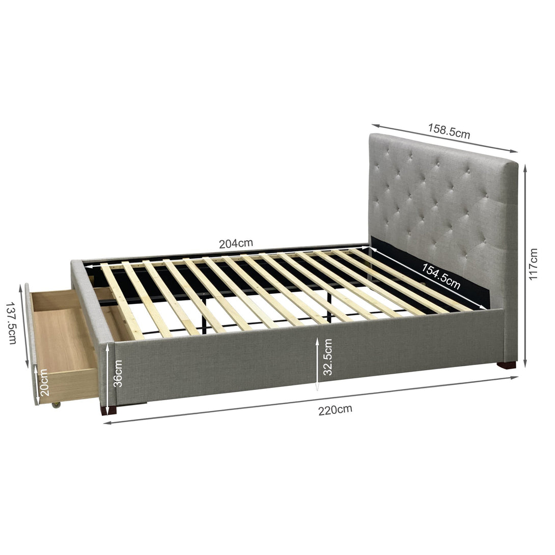 Makra Queen Bed Frame with Storage - Fog