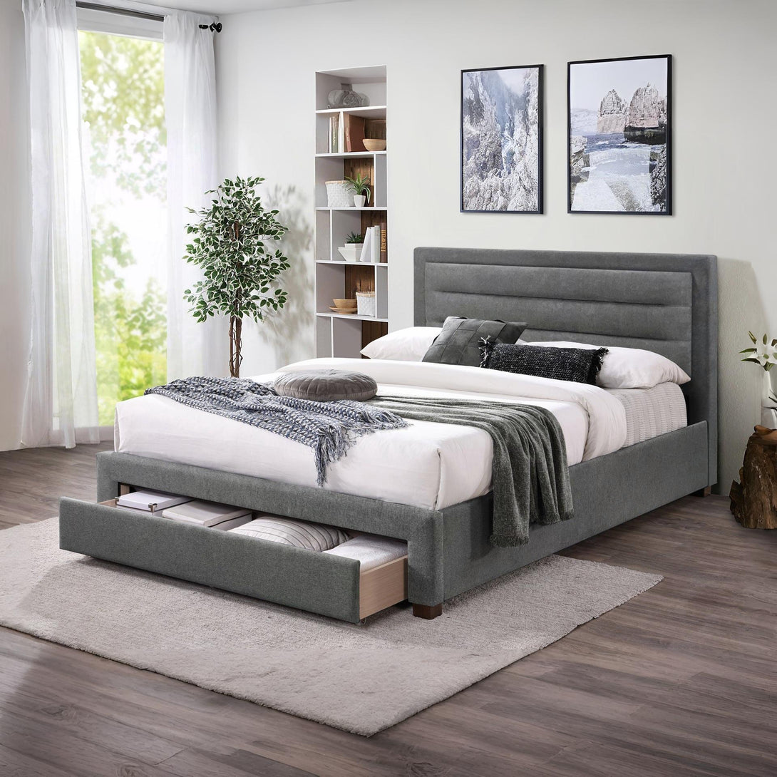Walter Queen Bed Frame with Storage - Grey