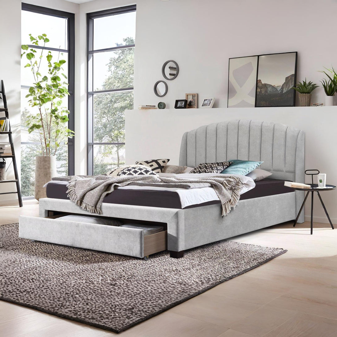 Barney Queen Bed Frame With Storage - Light Grey