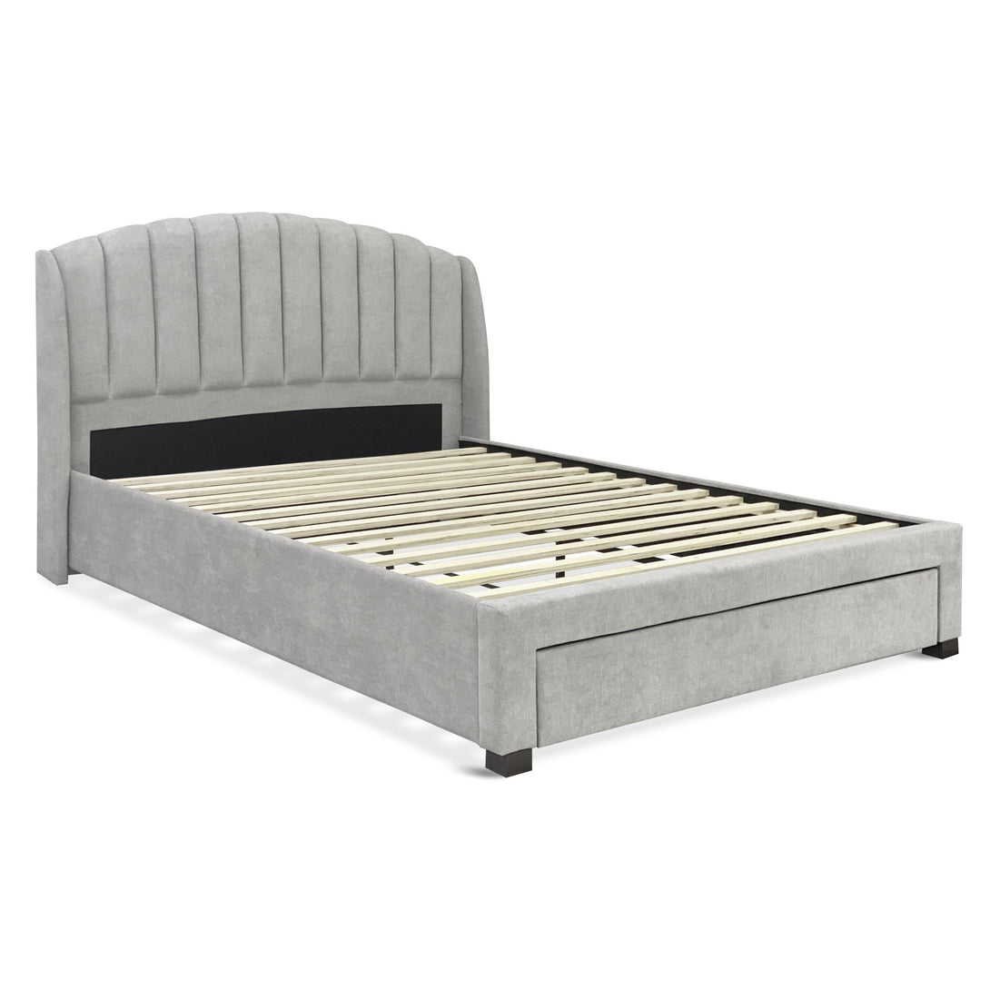 Barney Queen Bed Frame With Storage - Light Grey