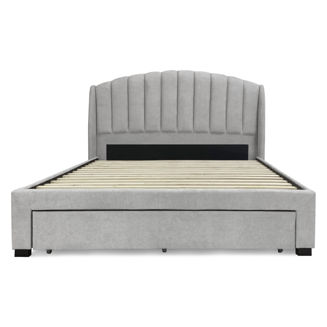Barney Queen Bed Frame With Storage - Light Grey