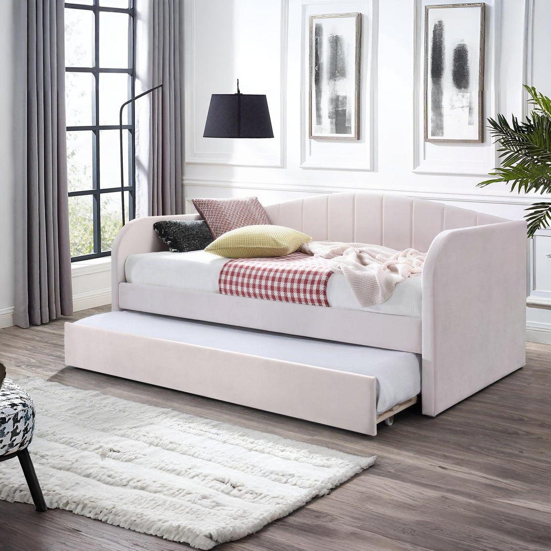 Majura Single Velvet Trundle Bed Frame - Pink