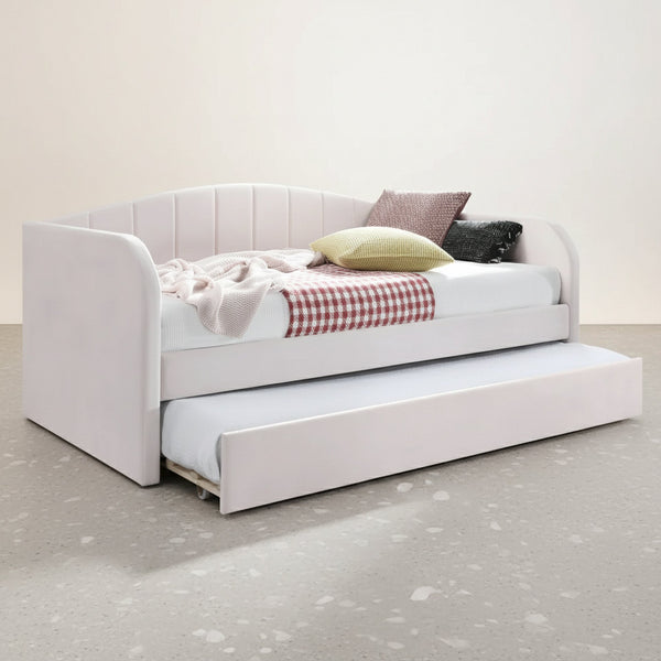 Majura Single Velvet Trundle Bed Frame - Pink
