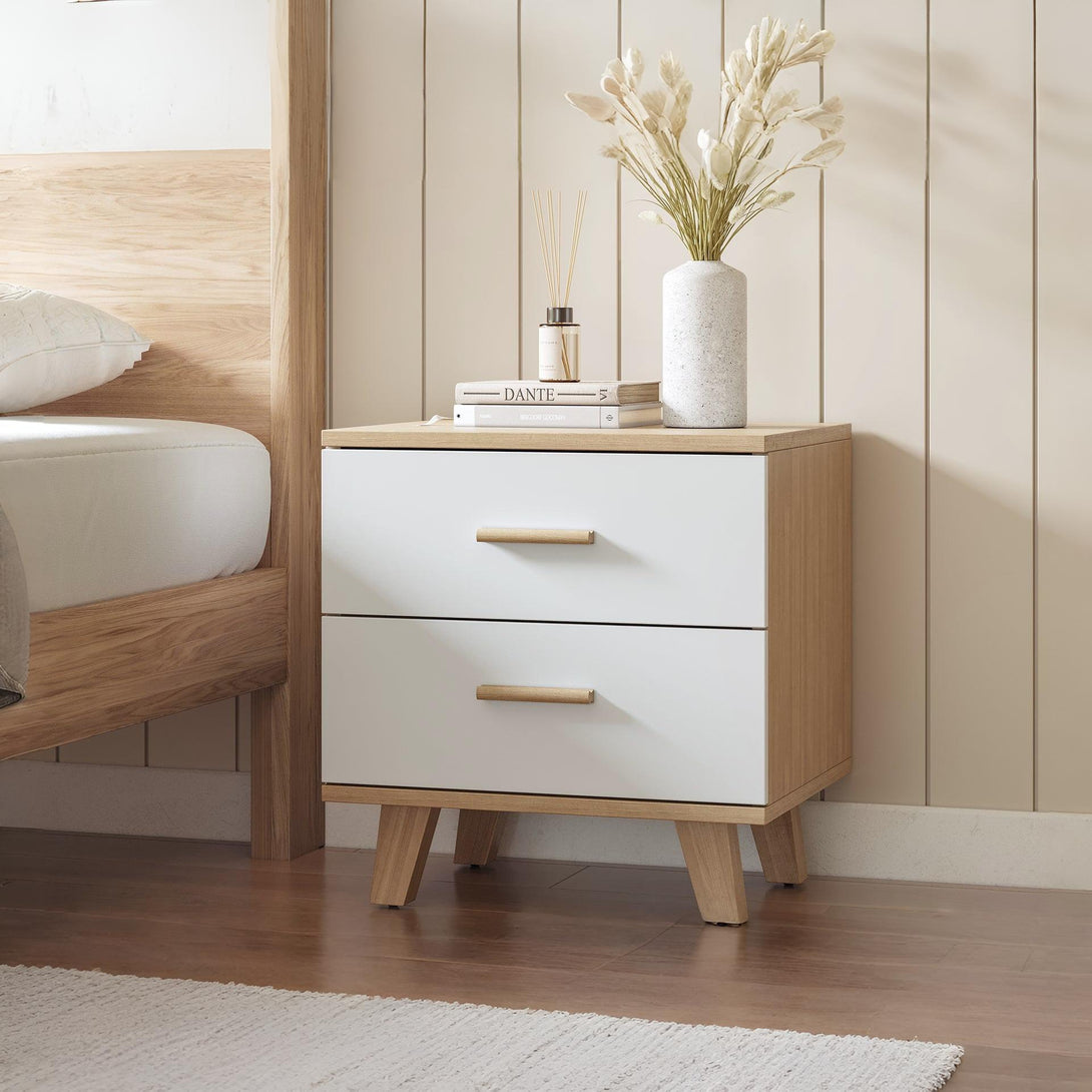Alton Bedside Table - Natural + White 