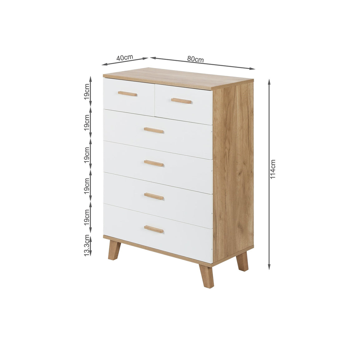 Alton Tallboy 6 Drawers - Natural + White