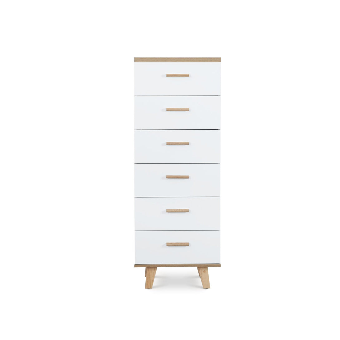 Alton Slim Tallboy 6 Drawers - Natural + White