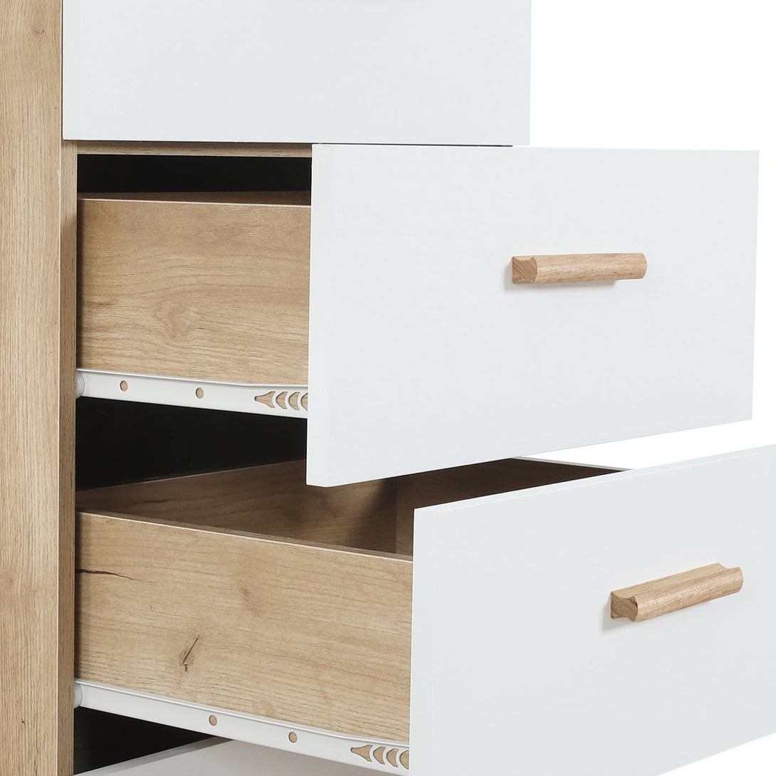 Alton Slim Tallboy 6 Drawers - Natural + White
