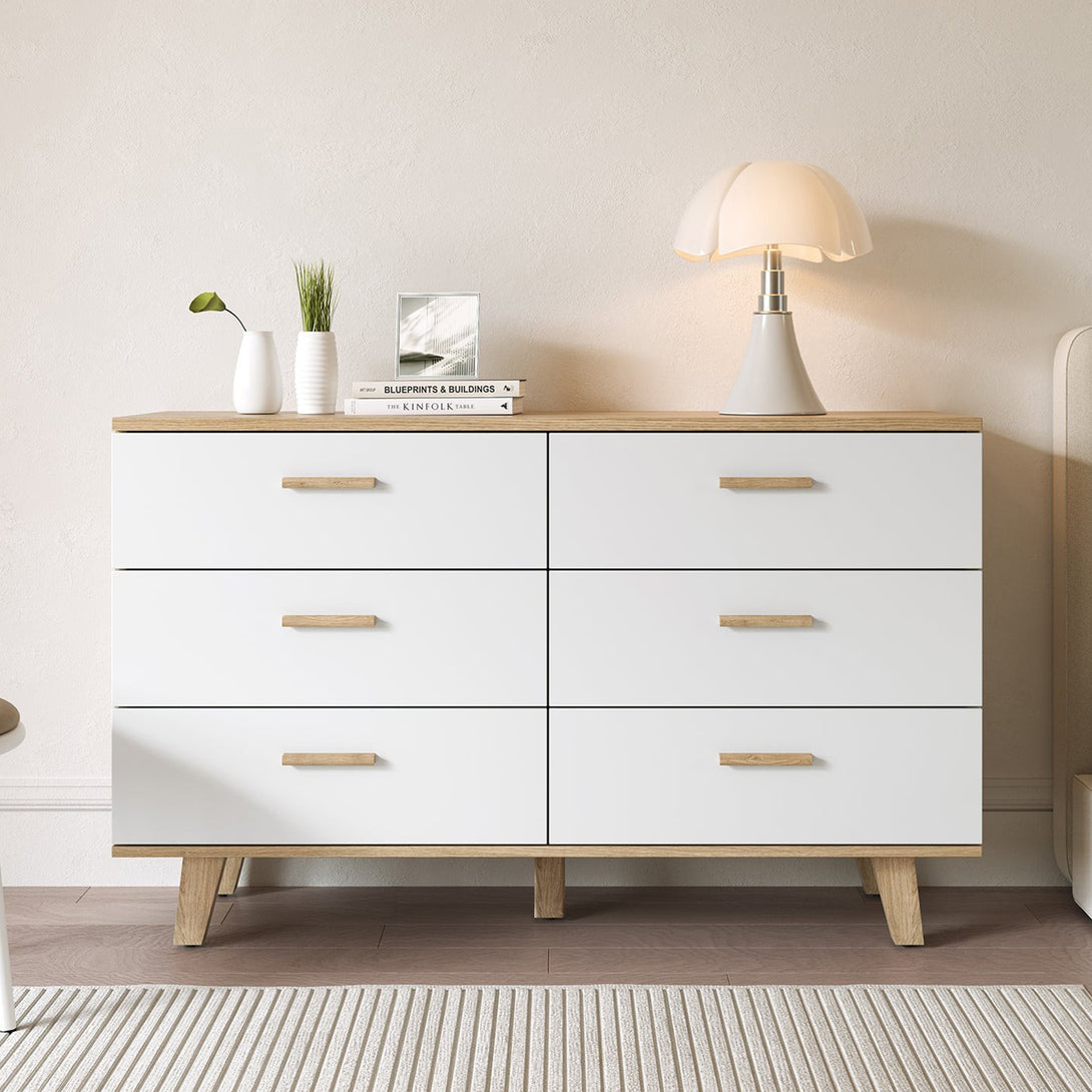 Alton Low Boy 6 Drawers - Natural + White  