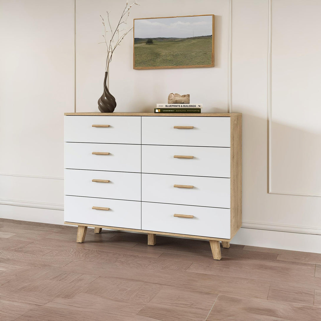 Alton Low Boy 8 Drawers - Natural + White