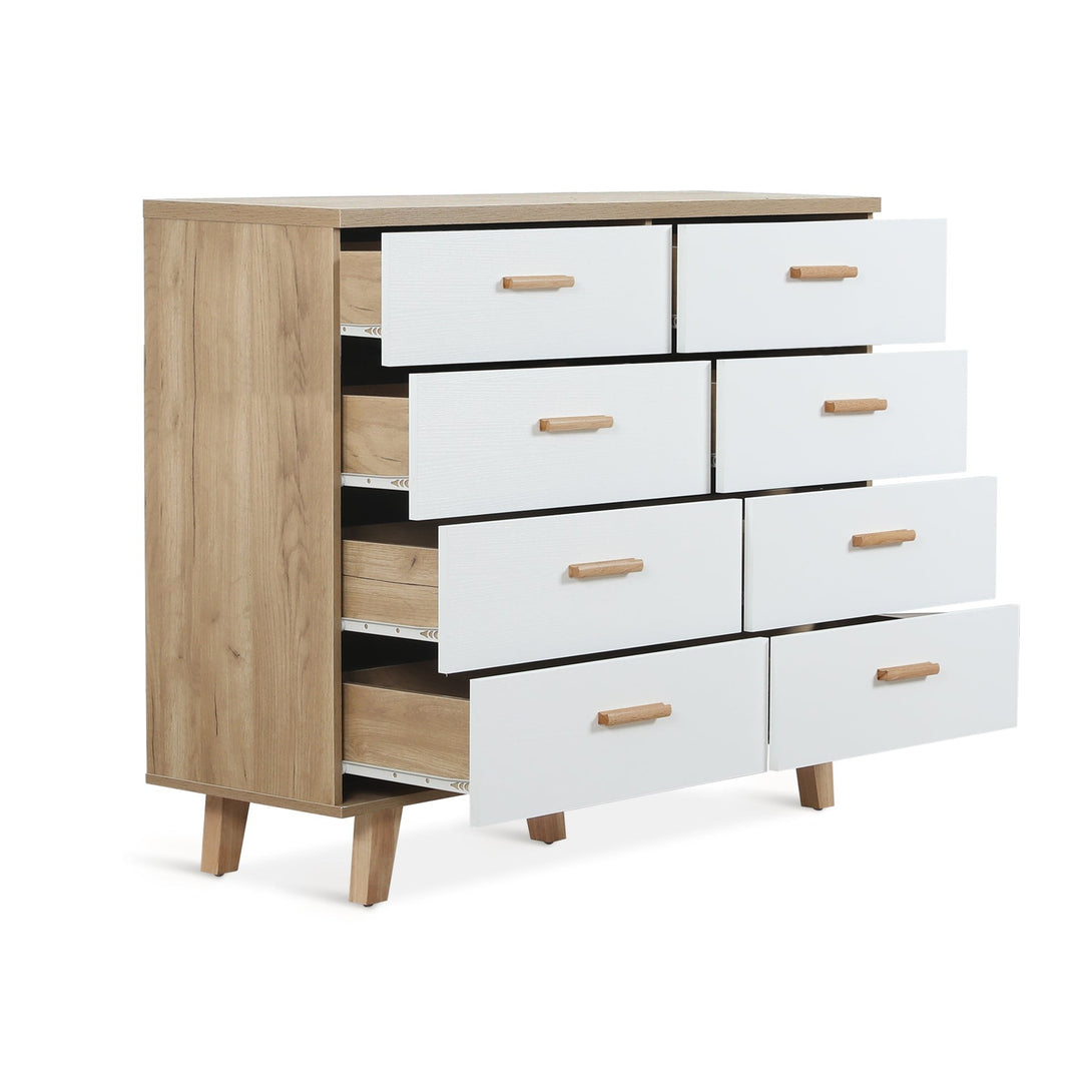 Alton Low Boy 8 Drawers - Natural + White