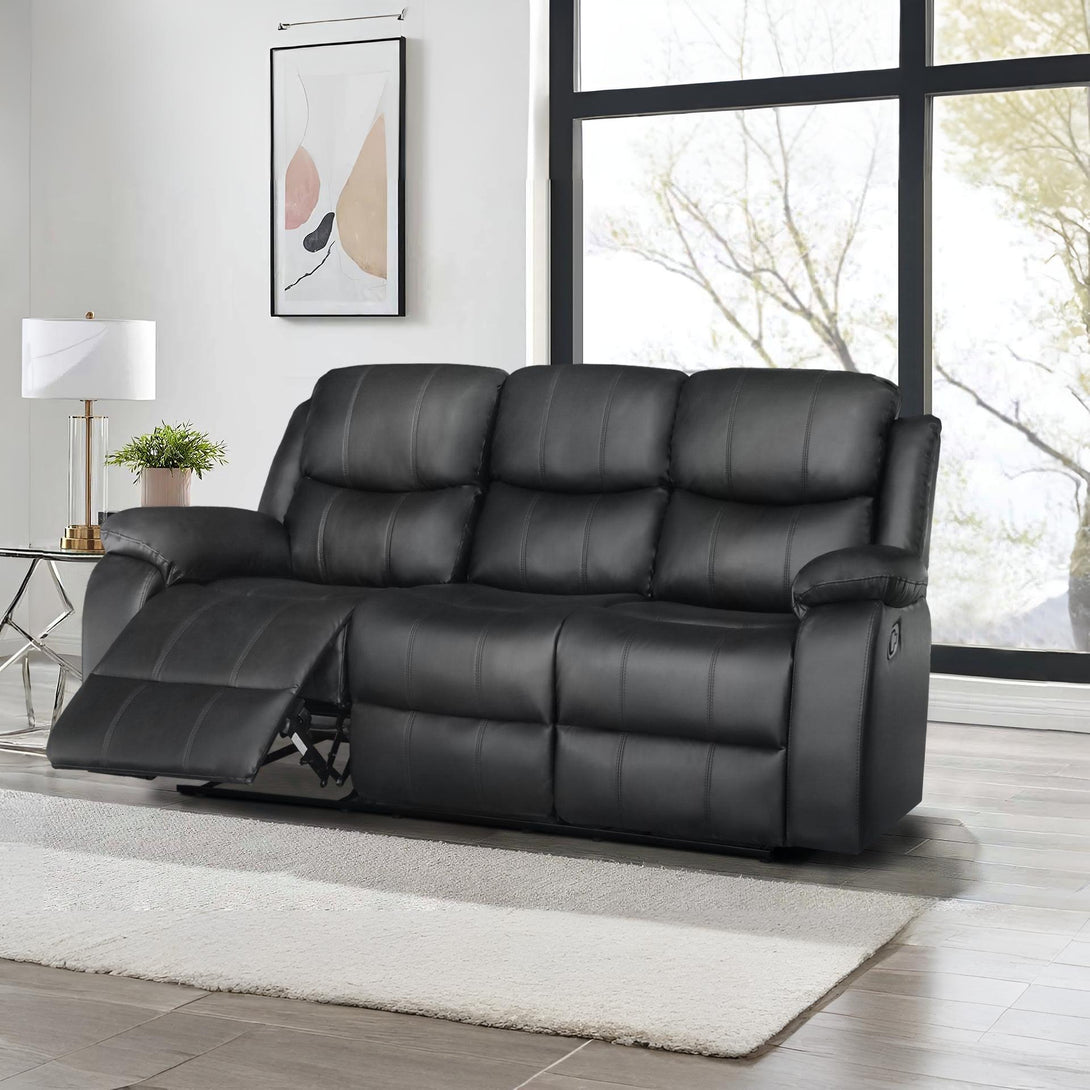 Wilson Manual 3 Seater Recliner Sofa - Black