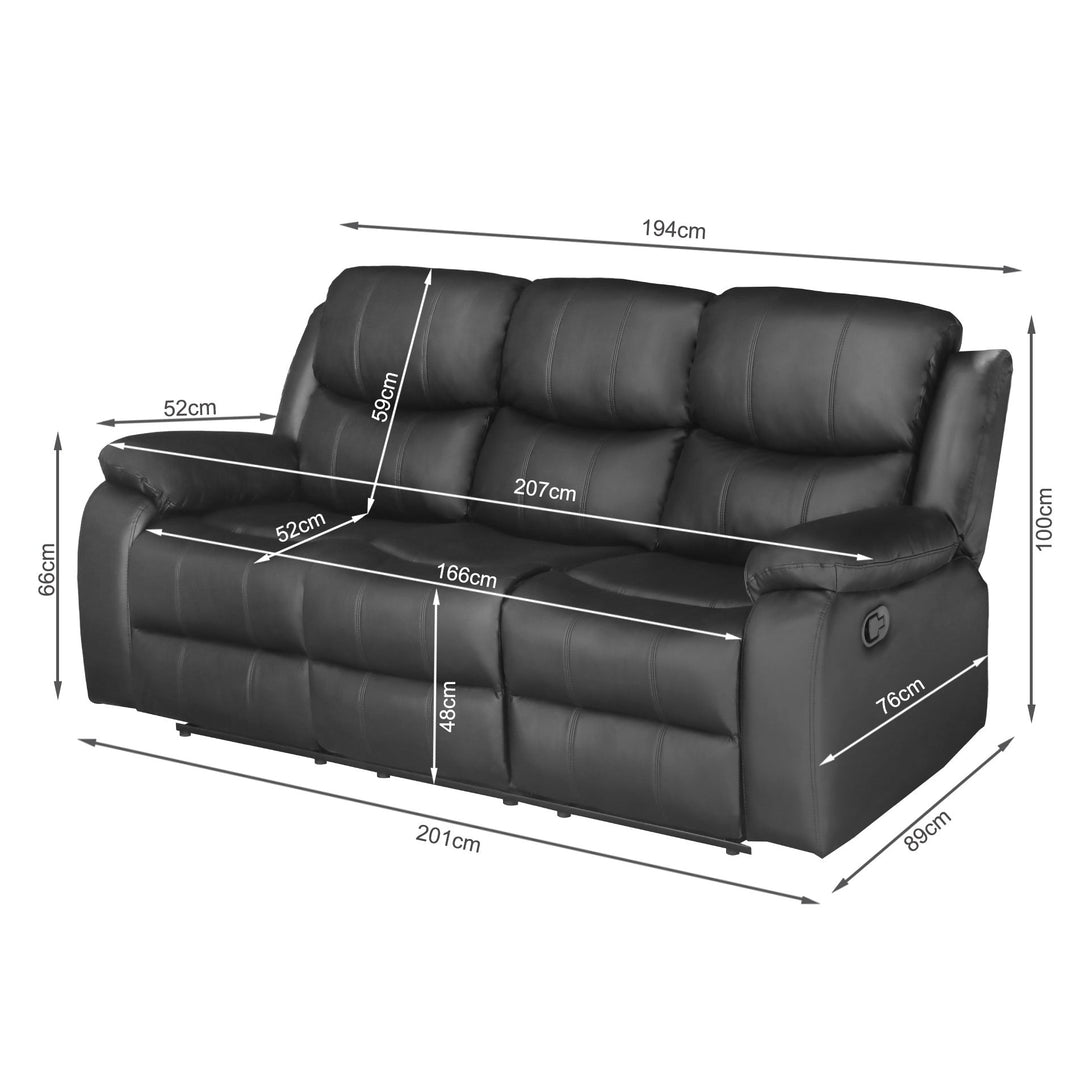 Wilson Manual 3 Seater Recliner Sofa - Black