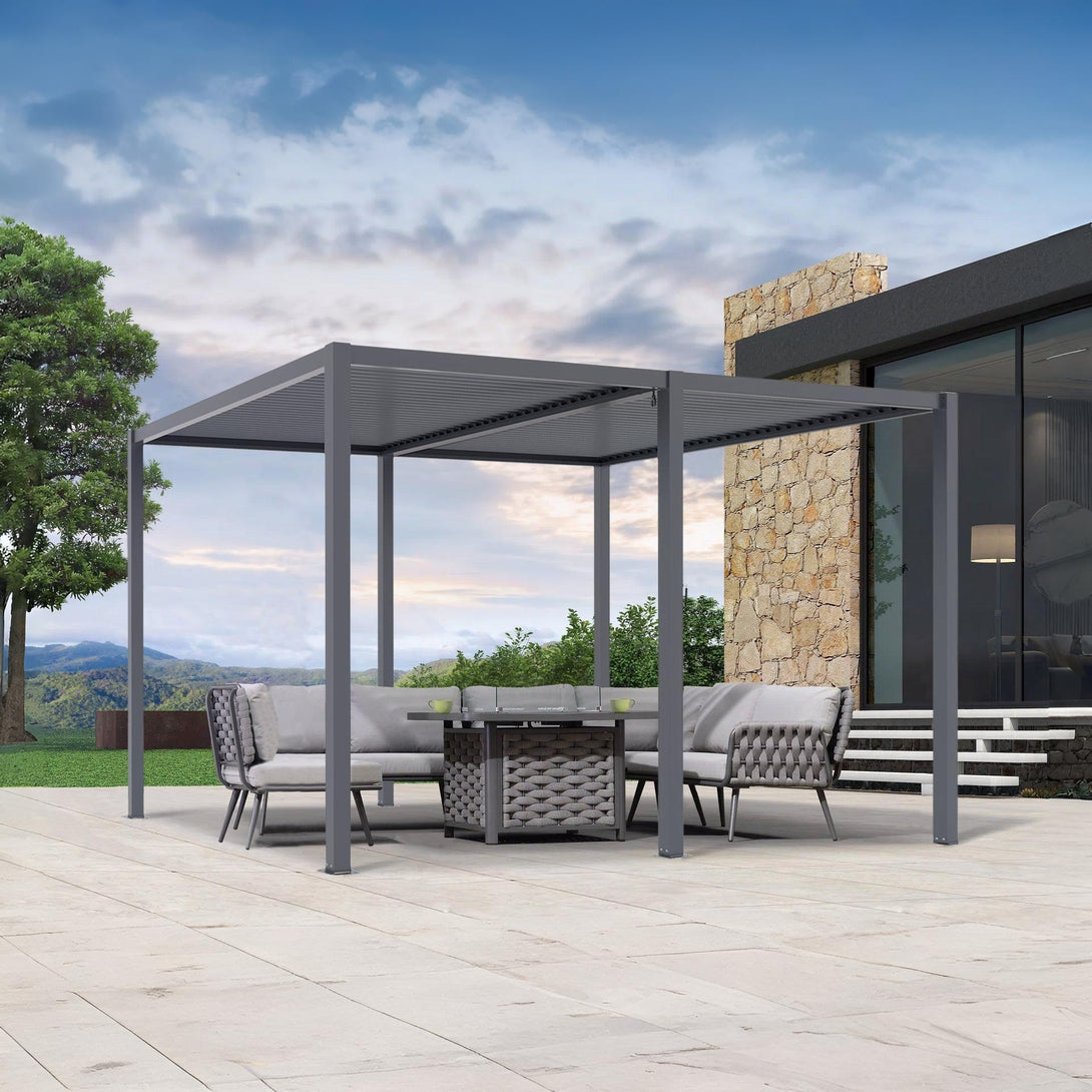 Toughout Manual Louvre Roof Aluminium Pergola 4m x 3m - Charcoal Grey