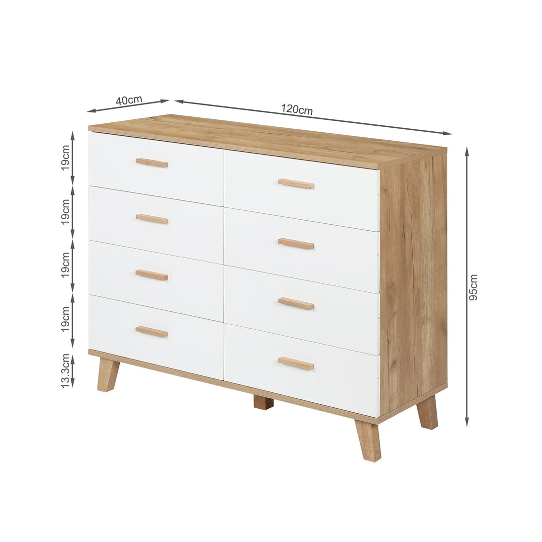 Alton Low Boy 8 Drawers - Natural + White