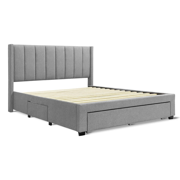 Hopkins Queen Velvet Bed Frame with Storage - Grey