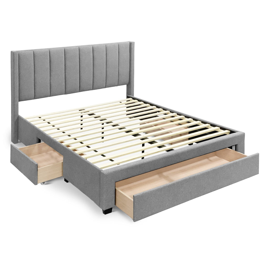 Hopkins Queen Velvet Bed Frame with Storage - Grey