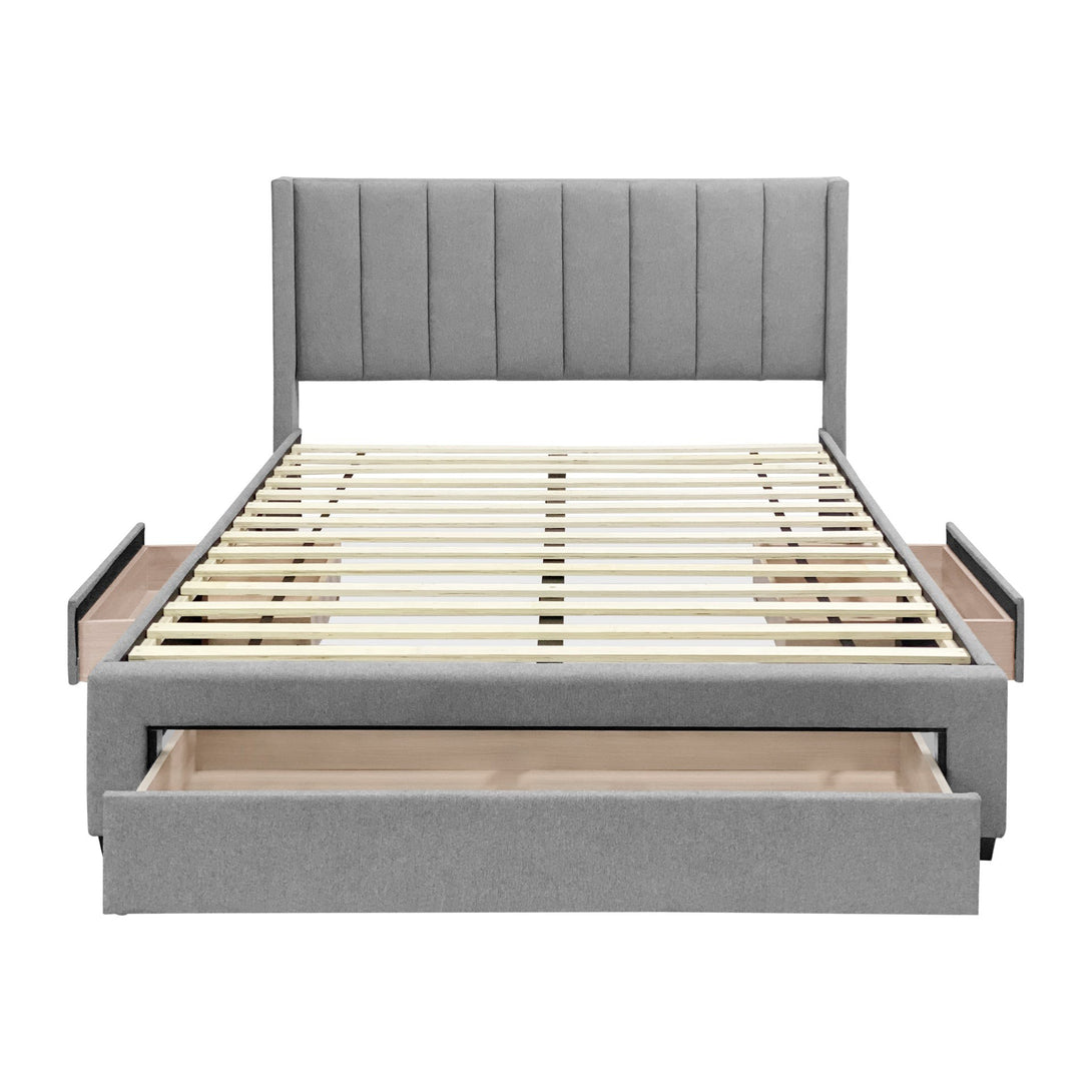 Hopkins Queen Velvet Bed Frame with Storage - Grey