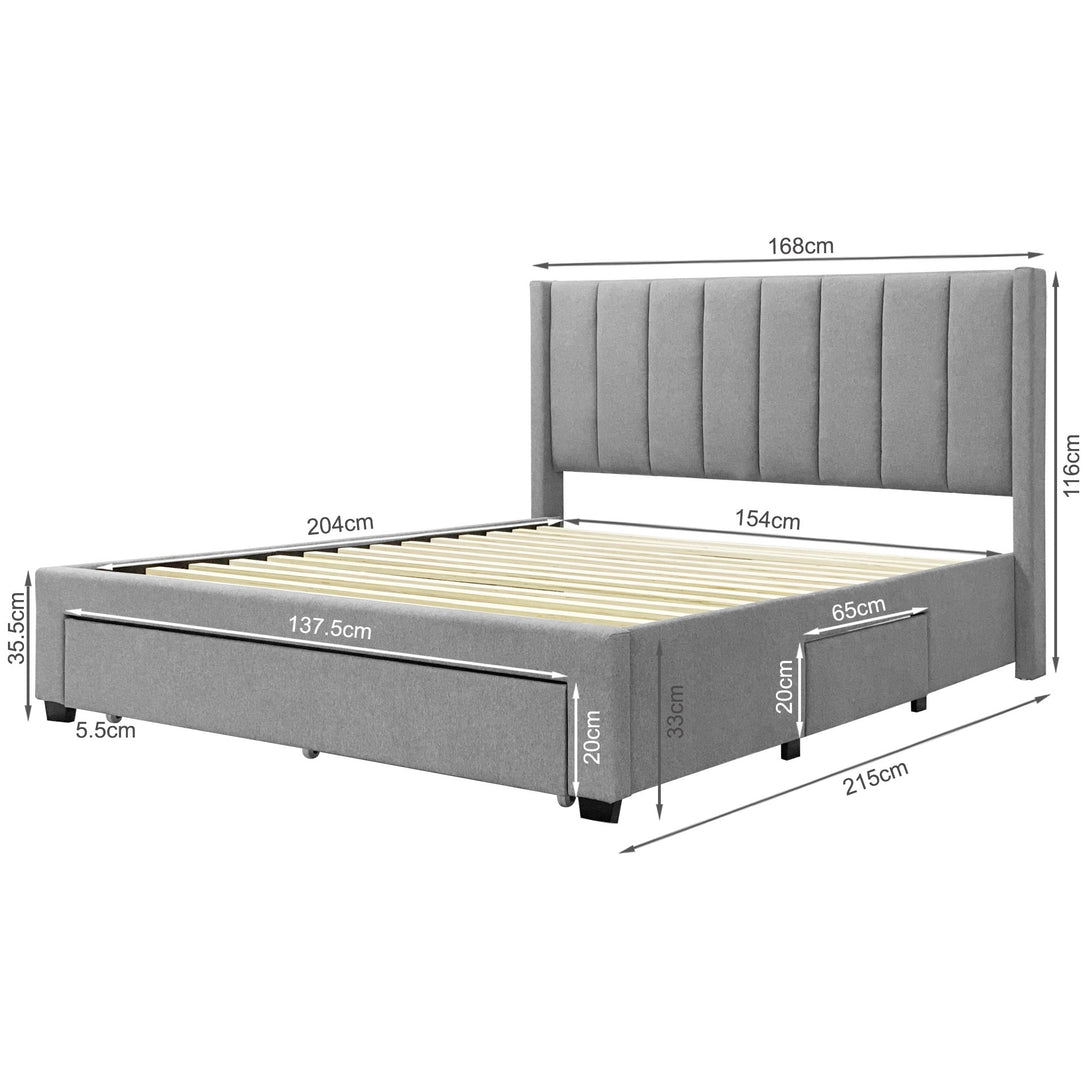 Hopkins Queen Velvet Bed Frame with Storage - Grey
