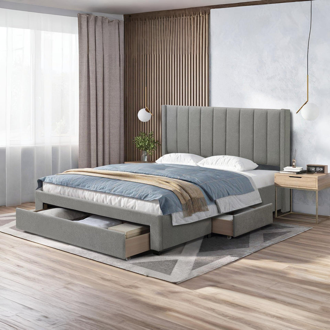 Hopkins Super King Bed Frame with Storage - Light Grey