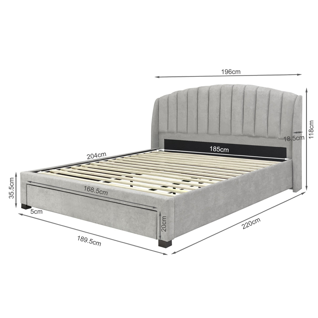 Barney Super King Bed Frame with Storage - Light Grey