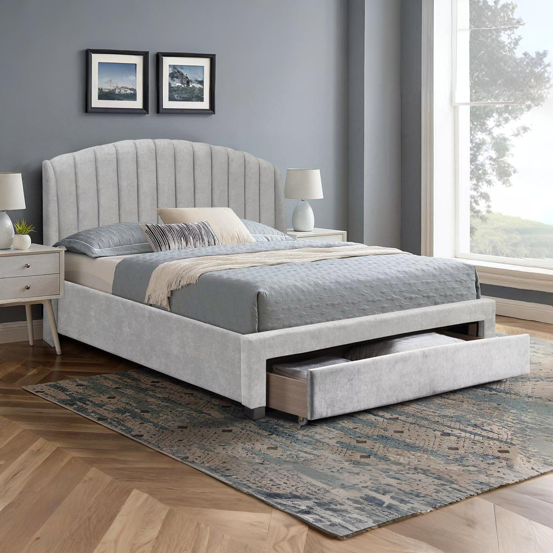 Barney Super King Bed Frame with Storage - Light Grey
